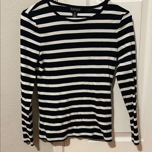 Ralph Lauren Black and White Striped Long Sleeve Shirt Small